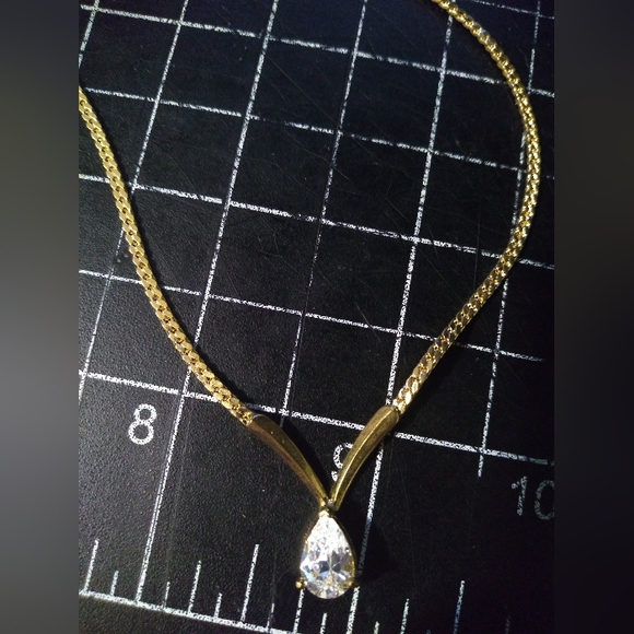 Gold Coloured Necklace, Wheat Pattern Chain with Cubic Zirconia Stone, 1… - Picture 3 of 12